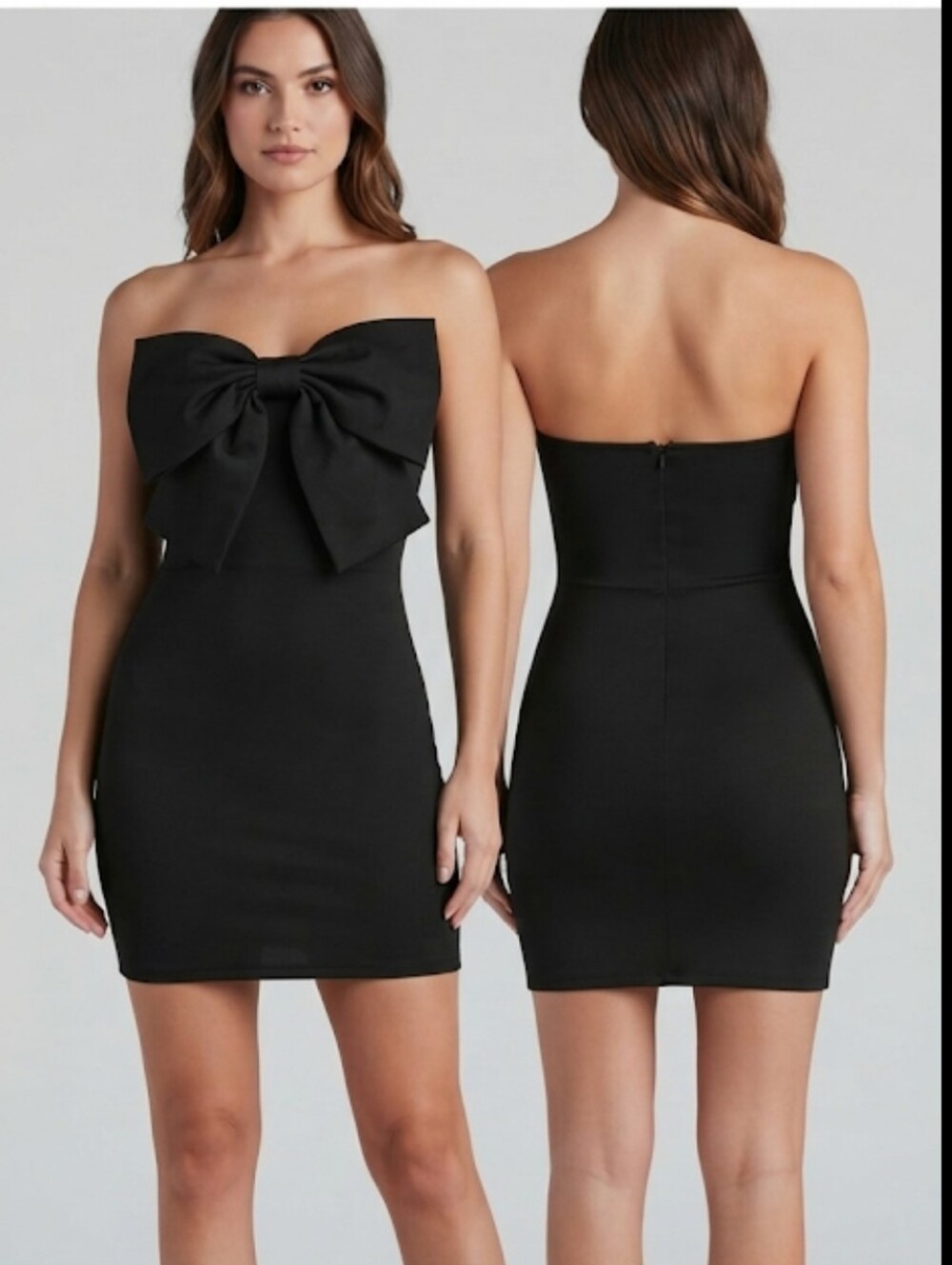 Strapless Black Bow-Front Bodycon Dress